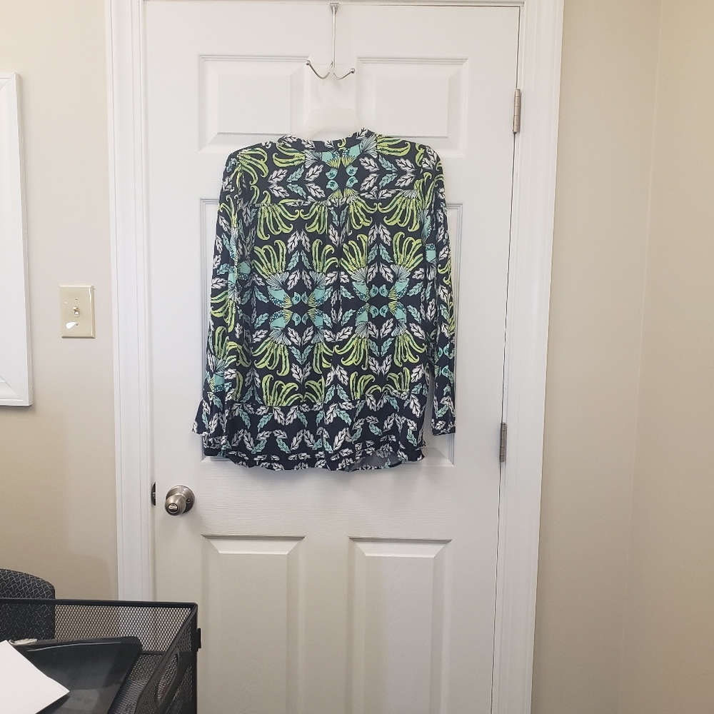 Crown & Ivy, NWOT long sleeve blue green peacock ruffle bottom tunic, XL - Picture 11 of 11